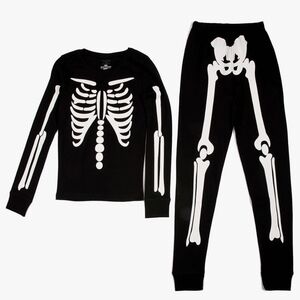 Skeleton Print Kids Pajamas - Black